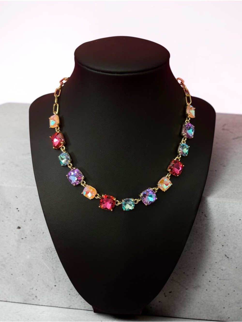 Gold Multicolor Crystal Link Necklace